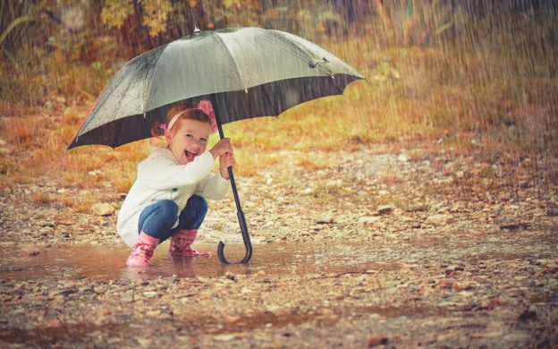 Little girl with umbrella during fall rain | Heat Pump Ready for Chill of Fall | Keith Air